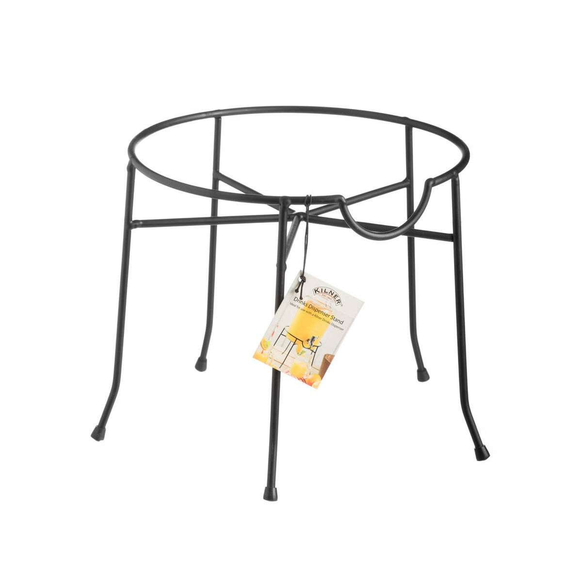 Black KILNER round stand for beverage dispensers, sturdy platform with a sleek design for holding drink dispensers securely.