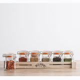 Set of 6 clear KILNER Gewürzgläser spice jars, 70 ml capacity, ideal for storing herbs and spices in the kitchen.