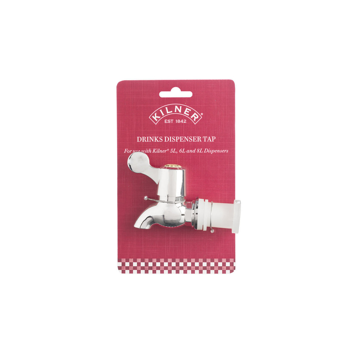 KILNER gray beverage dispenser tap with metal handle, designed for easy pouring and secure closure.