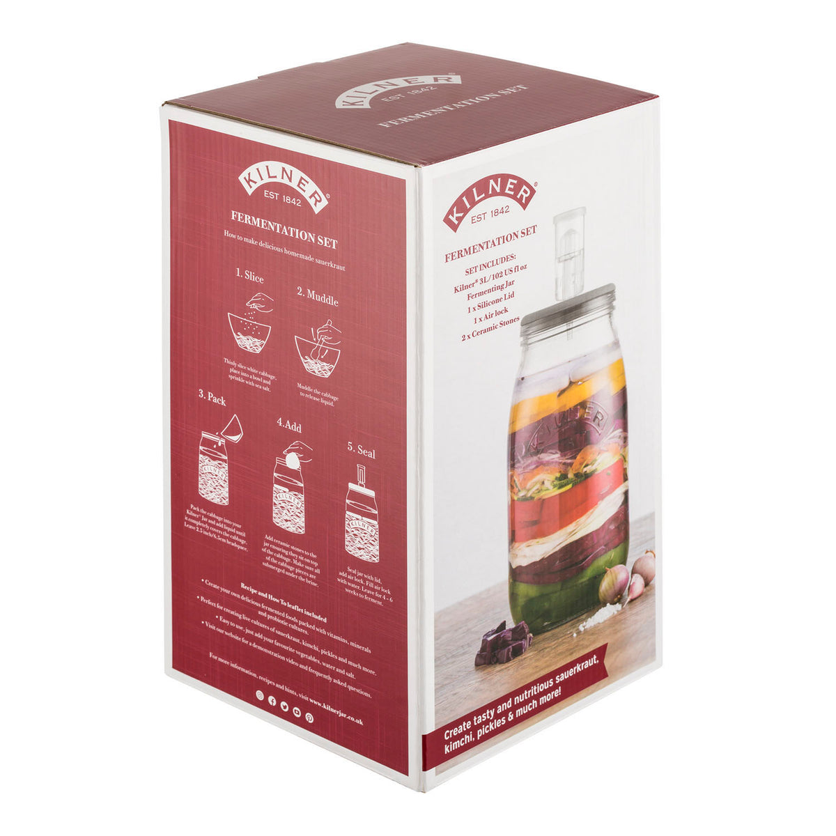 Large 3L KILNER fermentation jar with glass lid and airlock for home brewing and fermentation processes.