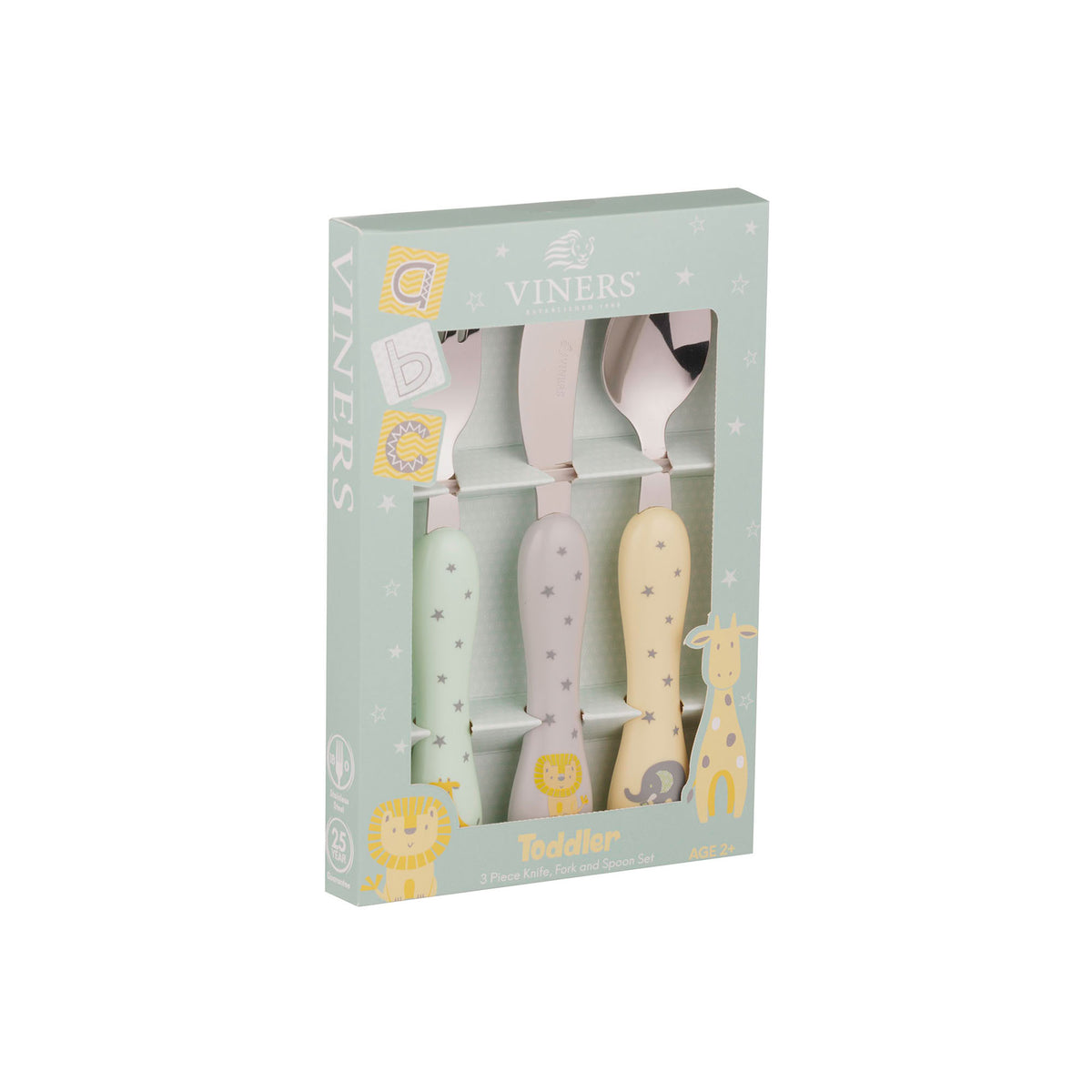 VINERS baby Kinderbesteck 3er-Set with stainless steel utensils designed for children, featuring colorful handles for easy grip.