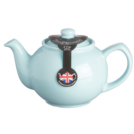 Blue P & K Kensington teapot with matching two teacups, ceramic design, ideal for tea serving.