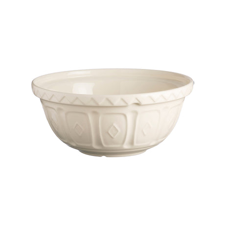 Cream-colored Mason Cash mixing bowl with a classic design, ideal for baking and cooking preparation.