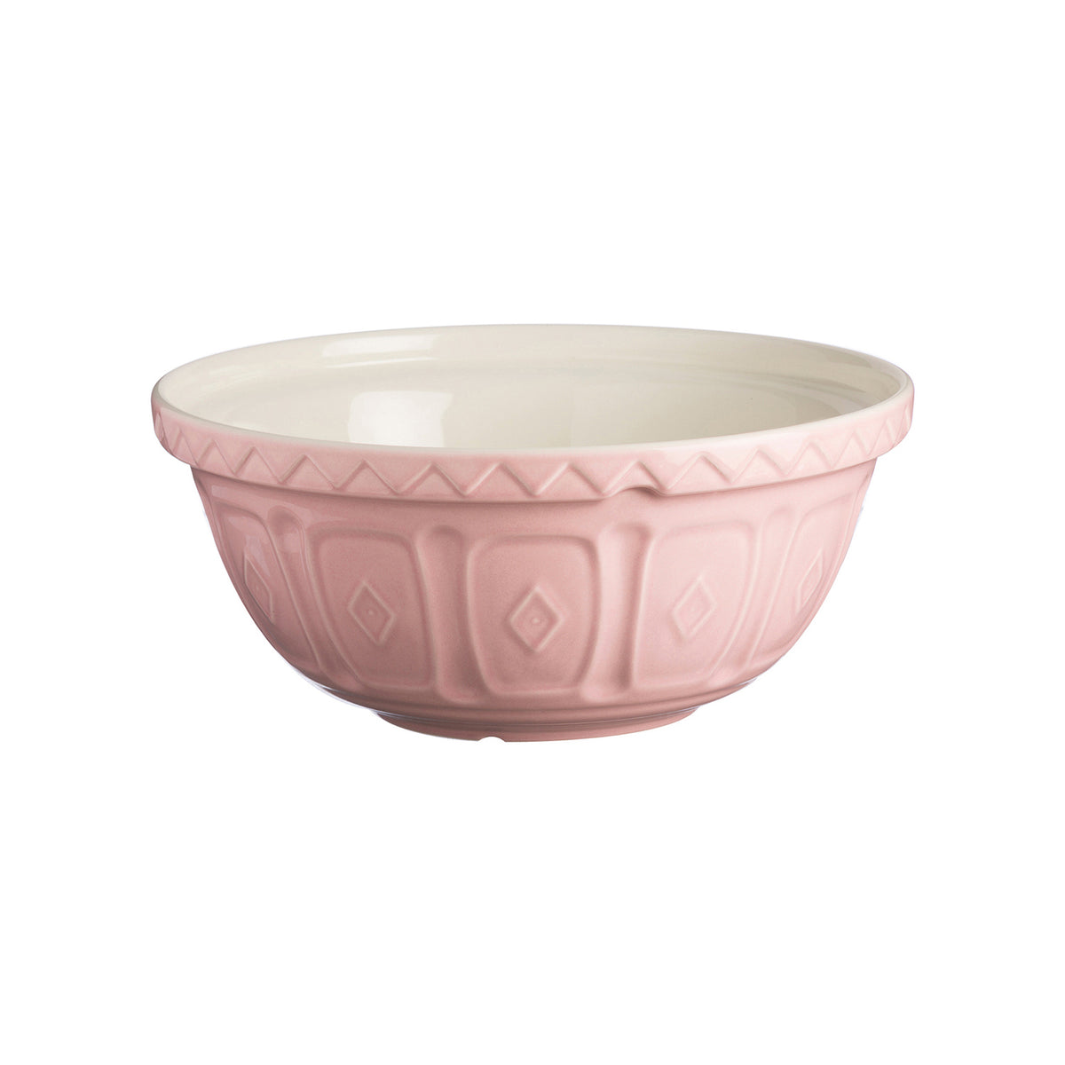 Pink Mason Cash mixing bowl with a smooth, rounded shape and classic design, suitable for baking and kitchen prep.