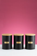 Black TYPHOON storage container for pantry organization, featuring a sleek design and secure lid.