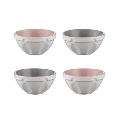 Set of four white MASON CASH preparation bowls, 200 ml capacity each, ideal for mixing and ingredient prep in the kitchen.
