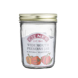 Clear KILNER Einkochglas with wide mouth and metal lid, suitable for preserving fruits and jams.