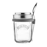 KILNER Frühstücksglas TO-GO, clear 350 ml glass container for breakfast or snacks, with a lid and compact design.