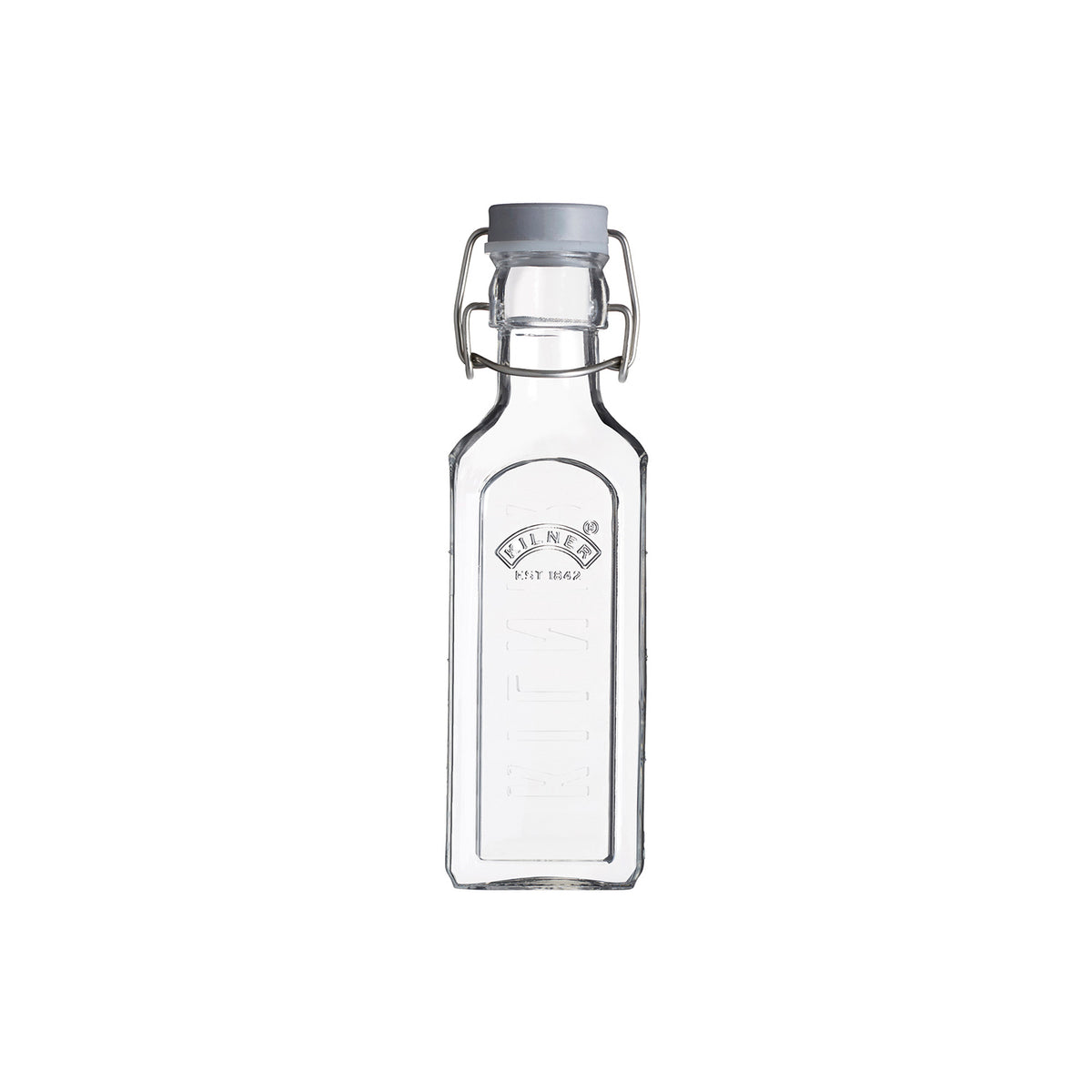 KILNER CLIP SQUARE glass canning jar in clear with metal clip lid for preserving foods.