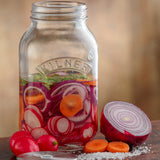 Set of two small KILNER fermenting jars, 1 liter capacity each, with glass lids and fermentation airlocks.