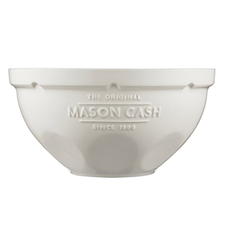 White Mason Cash mixing bowl, 5-liter size, with smooth interior and classic design for baking and food prep.