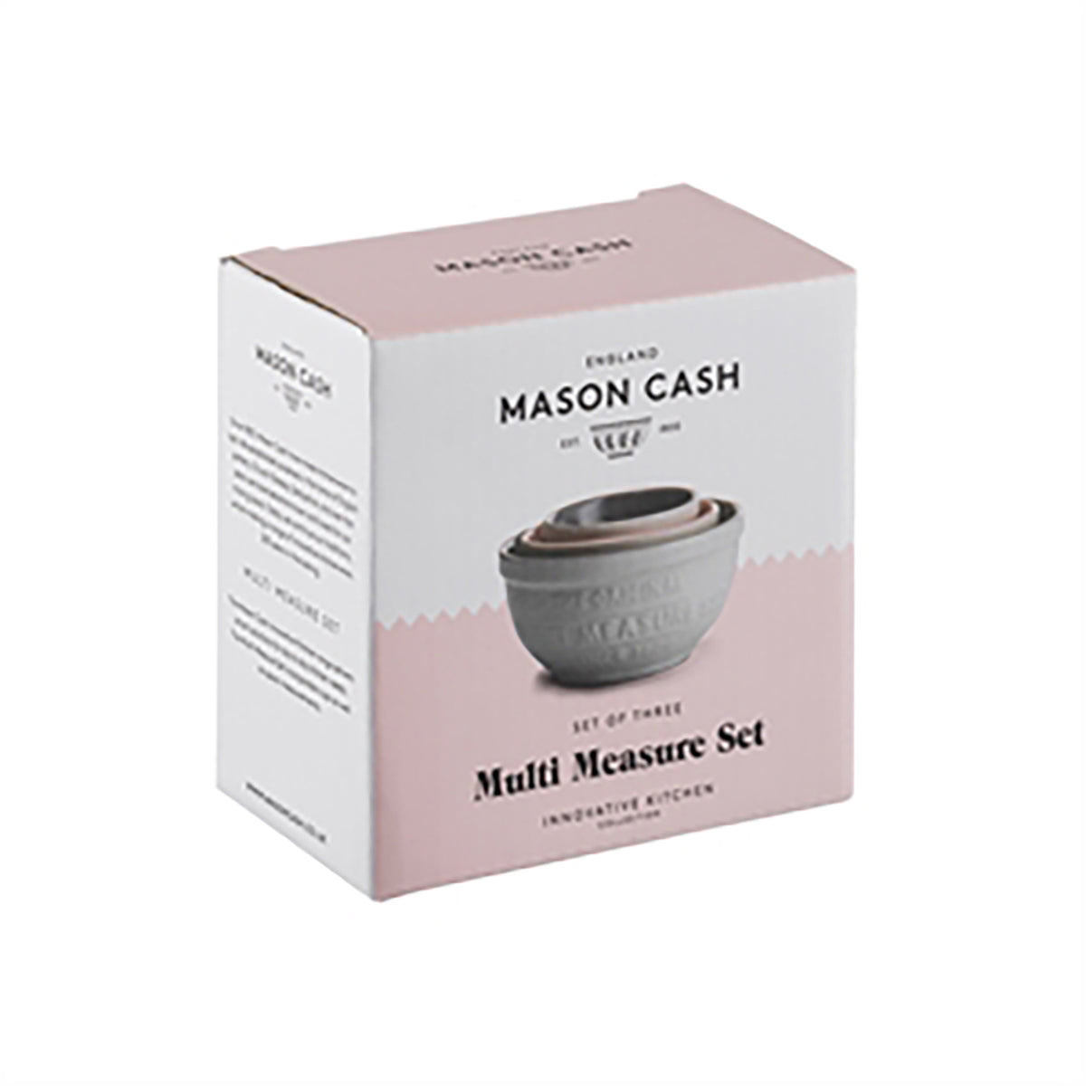 MASON CASH white 4-piece measuring jug set with clear measurement markings on each ceramic measuring cup.