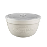 White Mason Cash pudding bowl with a 0.9-liter capacity, ceramic dish ideal for making and serving traditional puddings.