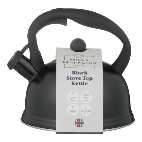 Black TYPHOON Wasserkessel with 2-liter capacity, featuring a sleek design and sturdy handle for boiling water.