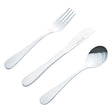 VINERS Kinderbesteck set with three stainless steel utensils, designed for children, featuring colorful handles and ergonomic shapes.