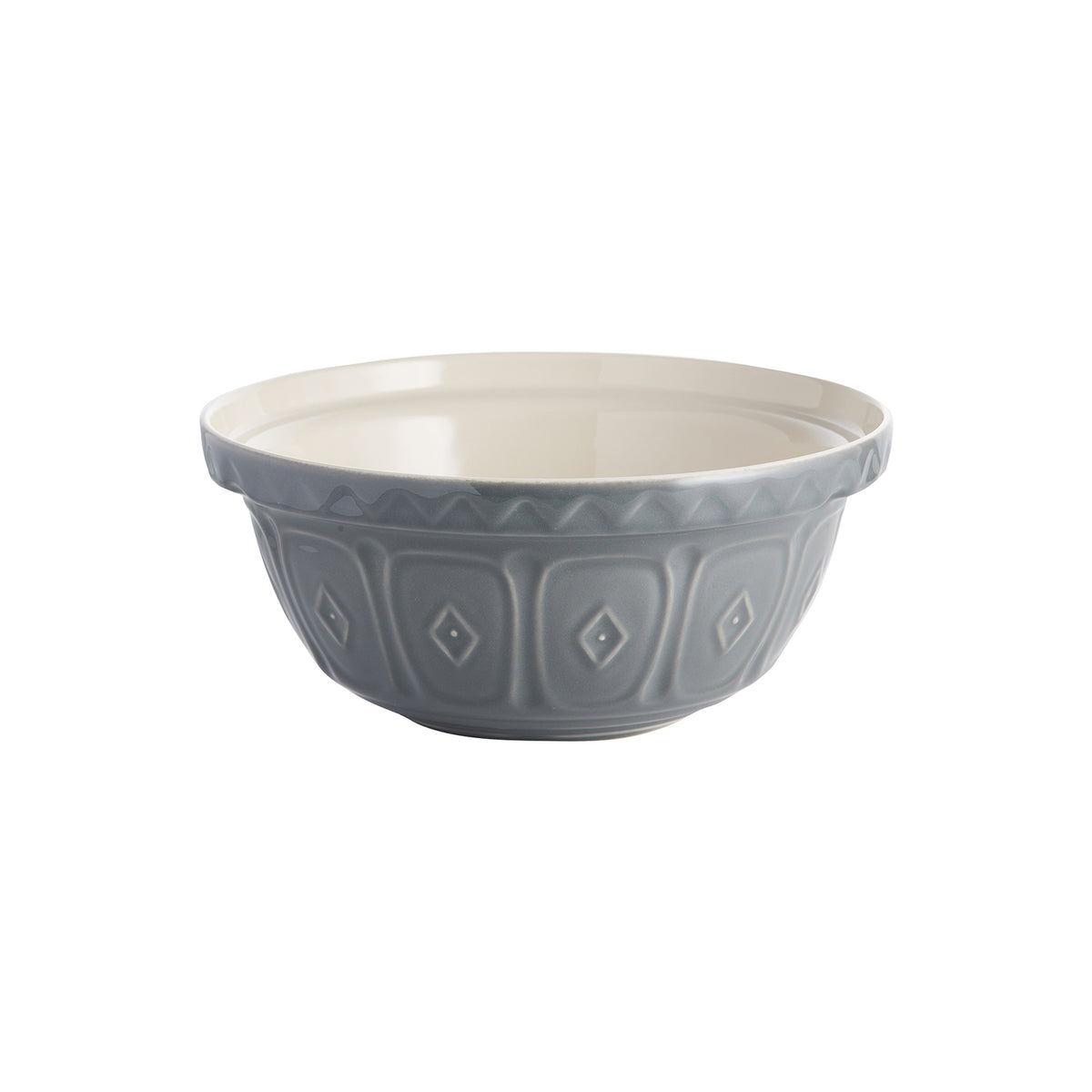 Gray Mason Cash mixing bowl with a smooth, rounded design for baking and food preparation.