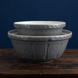 Gray Mason Cash mixing bowl with a smooth, rounded design and sturdy exterior, ideal for baking and food preparation.