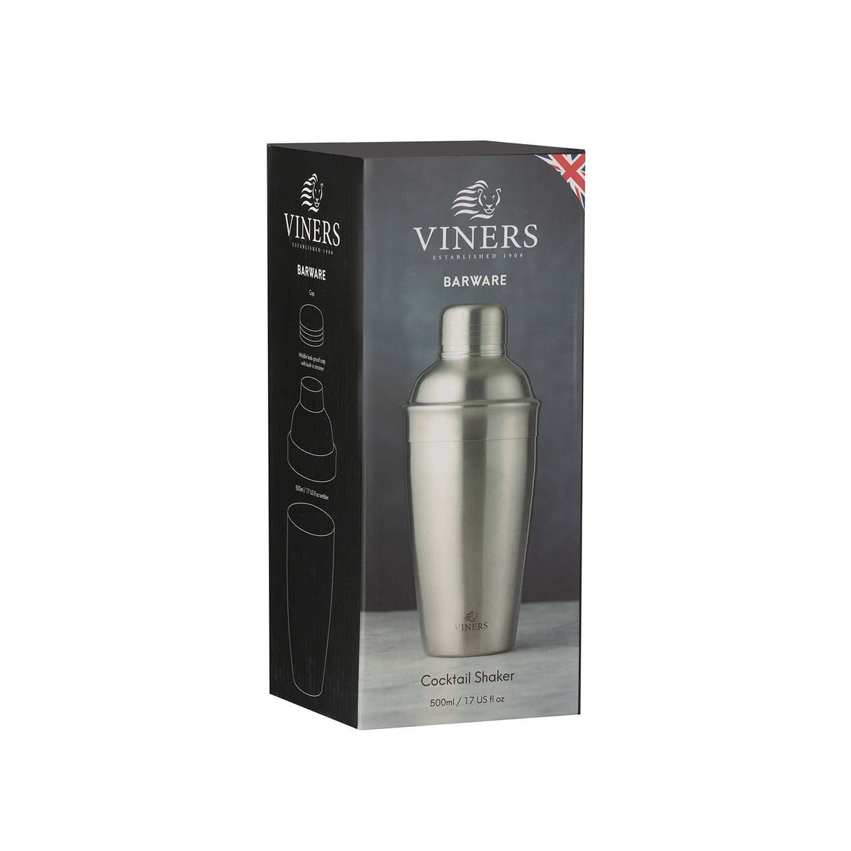 VINERS stainless steel cocktail shaker with a sleek silver finish, designed for mixing drinks in style.
