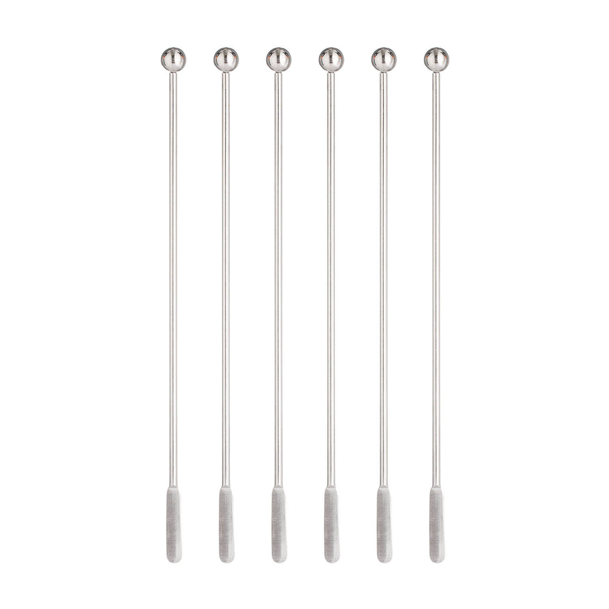 VINERS stainless steel cocktail stir sticks, silver, elegant bar tool for mixing drinks in a modern kitchen setting.