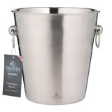 VINERS stainless steel champagne cooler in silver, elegant insulated champagne bucket with handles for chilling bottles.