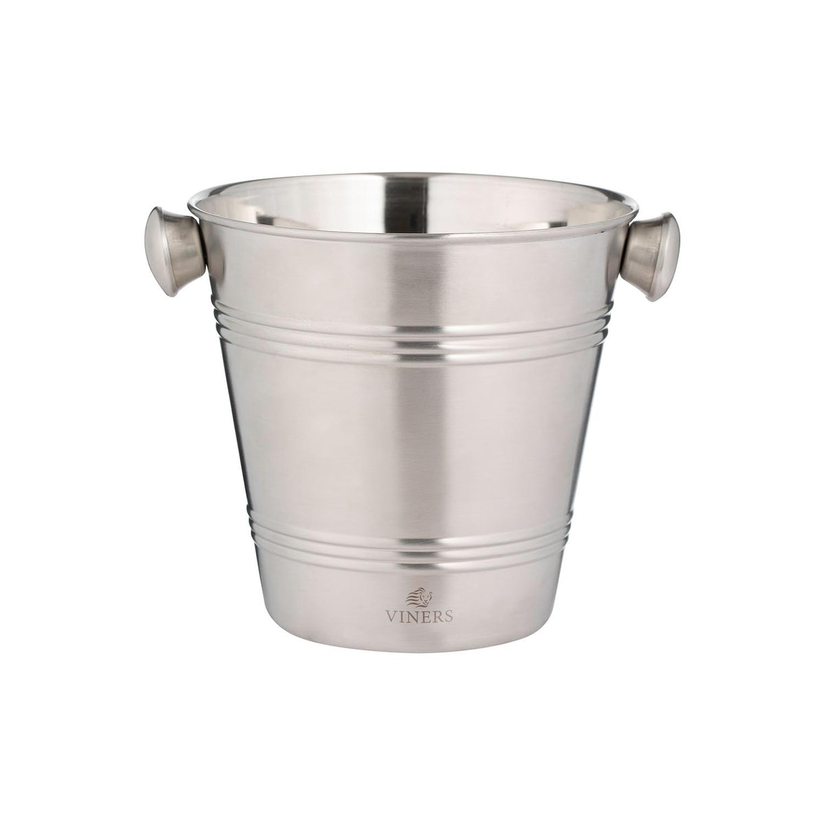 VINERS stainless steel ice bucket in silver with a sleek, modern design, perfect for chilling beverages at events.