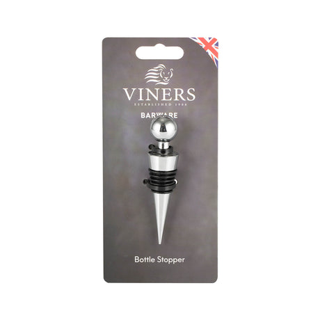 Silver VINERS bottle stopper with sleek metallic finish, designed to seal wine bottles effectively.