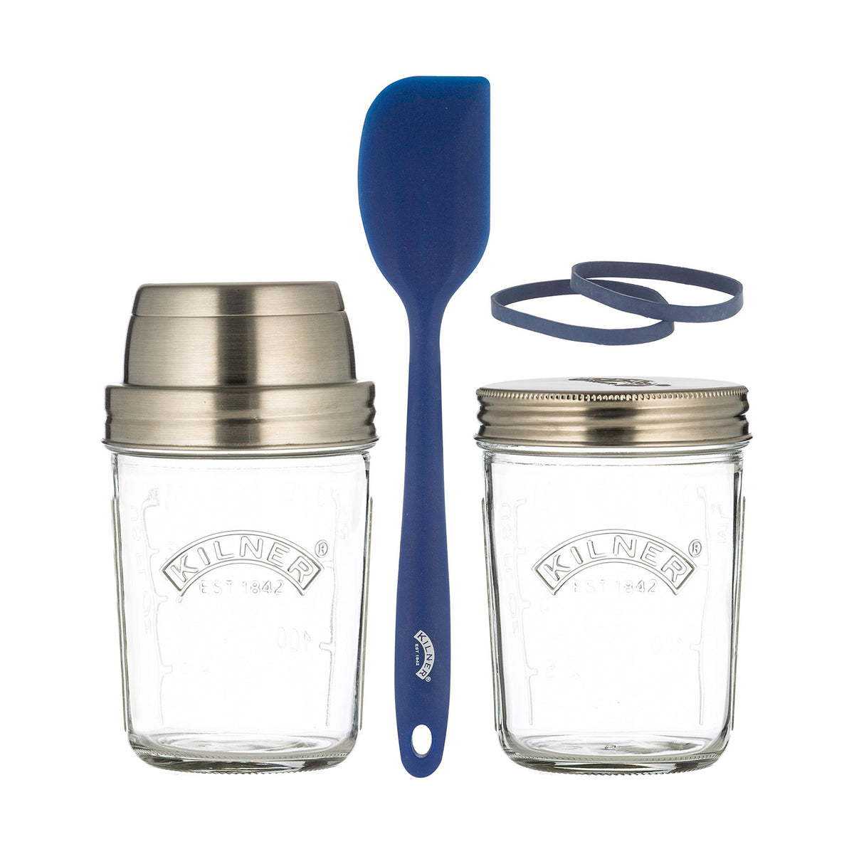 KILNER sourdough starter kit with clear 500ml jar, includes ingredients and tools for making homemade sourdough bread.