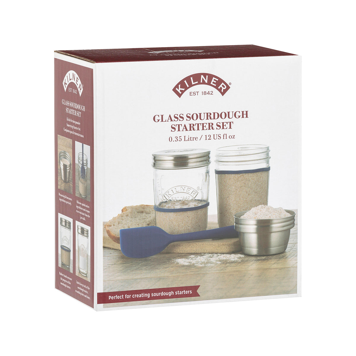 KILNER Sauerteig Herstellungsset in klarem 500 ml Glas, ideal for making and storing sourdough starter at home.