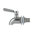 KILNER stainless steel tap for beverage dispensers, shown attached to a clear glass drink jug.