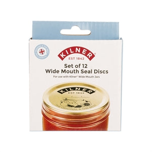 Set of 12 white vacuum seals for wide-mouth KILNER jars, suitable for preserving and storing food in glass jars.