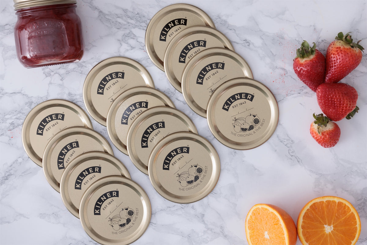 KILNER white vacuum sealing rings for wide-mouth jars, set of 12, used for preserving and sealing food.