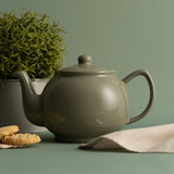 P & K Kensington Teekanne with sage infuser, ceramic teapot for brewing herbal tea, white with decorative handle and lid