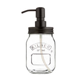 KILNER 0.5-liter soap and lotion dispenser with pump, made of clear glass, featuring a vintage-style design and metal accents.