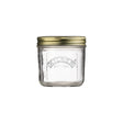 Clear Kilner wide-mouth jam jar for canning and storage, featuring a glass body and metal lid.