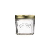 Clear Kilner wide-mouth jam jar for canning and storage, featuring a glass body and metal lid.