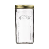 Clear Kilner wide-mouth canning jar with glass lid, ideal for preserving fruits and jams, shown with transparent glass surface.