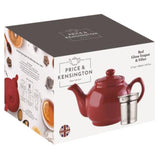 Red P & K Kensington teapot with infuser and six cups, perfect for brewing and serving tea.