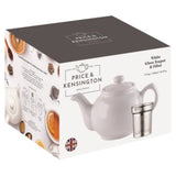 White P & K teapot with infuser for 6 cups, designed for brewing tea, shown with a built-in strainer and a classic shape.