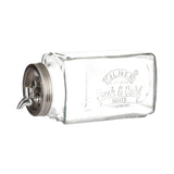 KILNER 3L clear glass drink dispenser with silver lid and spigot, suitable for fridge storage of beverages.