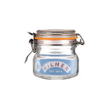 Clear KILNER clip square canning jar with metal lid for preserving and storing foods, shown with the jar's front view.