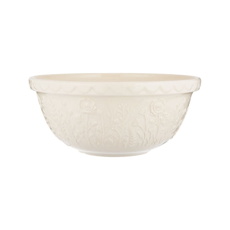 Clear glass mixing bowl from Mason Cash In The Meadow collection, transparent with floral pattern, ideal for baking and prep.