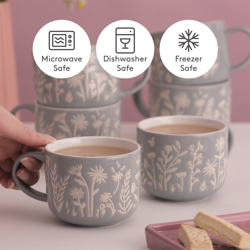 MASON CASH ceramic mug featuring tulip and sage floral design, 400 ml capacity, with a classic rounded shape and sturdy handle.