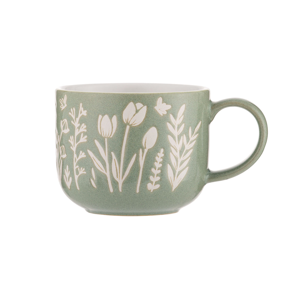 MASON CASH ceramic mug with tulip and sage design, 400 ml capacity, featuring a floral pattern on a white background.