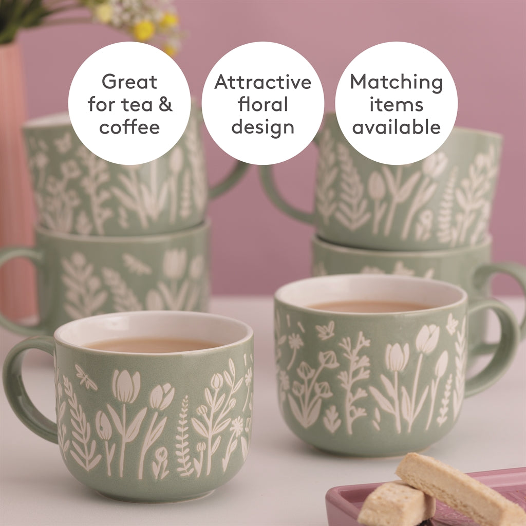 MASON CASH ceramic mug with tulip and sage floral design, 400 ml capacity, featuring colorful botanical artwork.
