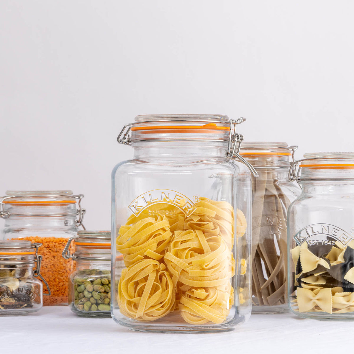 KILNER CLIP SQUARE clear glass jar for canning with metal clip lid, transparent storage container for preserves or dry goods