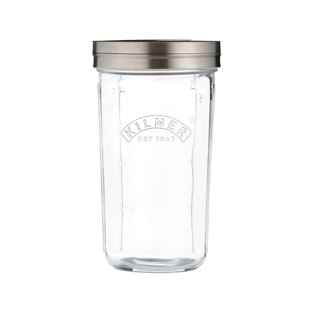 KILNER 0.5L rectangular storage jar with sieve lid for preserving and storing dry goods, made of clear glass.