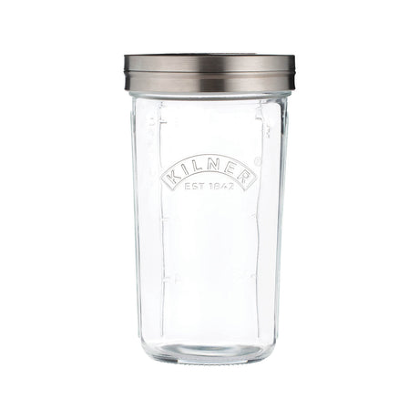 KILNER 0.5L rectangular storage jar with sieve lid for preserving and storing dry goods, made of clear glass.