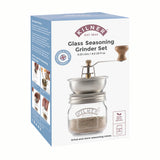 KILNER spice mill with clear glass body and black top, 250 ml capacity, for grinding various spices.