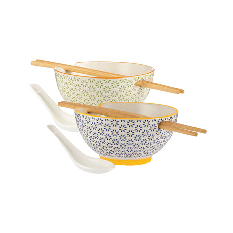 TYPHOON Asian ceramic rice and soup bowls 2-piece set with blue design, perfect for serving Asian cuisine.