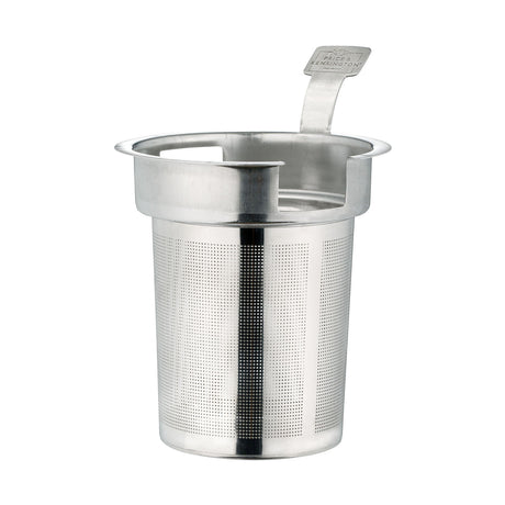 P & K stainless steel tea strainer with fine mesh for brewing loose leaf tea, shown on white background.